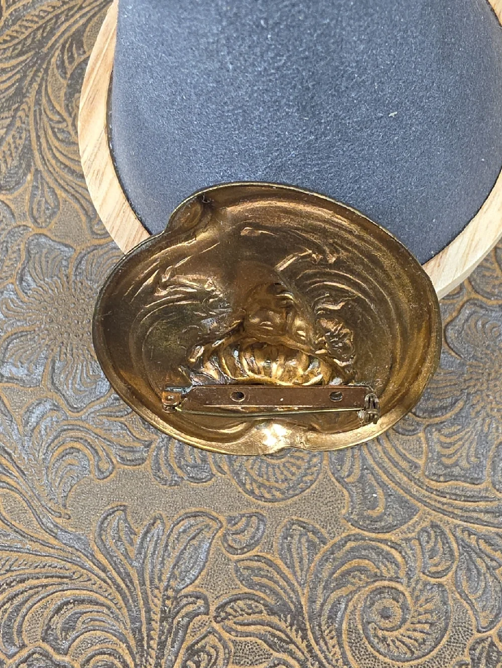 Vintage Art Nouveau Gold Color Metal Woman's Portrait Head Ornate Brooch